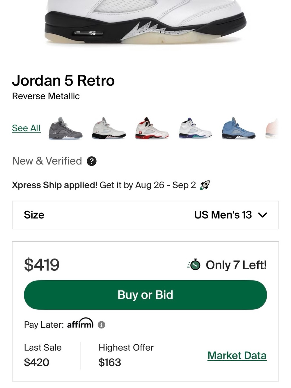 Jordan 5 Retro Reverse Metallic - White/Black